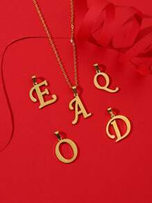 1pc Collier Pendentif De Lettre Anglaise Simple Et À La Mode Pour Femme, Doré, Lettre De Grande Taille (26 Lettres)