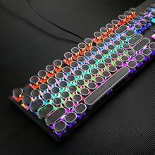 MageGee 黑色打字機機械遊戲鍵盤，104 鍵有線復古朋克圓形鍵帽，帶 RGB 彩虹背光 USB 有線鍵盤，適用於遊戲和辦公，適用於 Windows 筆記型電腦 - 藍色開關 - 黑色 - 查看 12