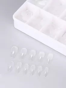 短棺形軟凝膠美甲貼片，550片11種尺寸完全覆蓋透明假指甲，可浸泡延長指甲，預打磨貼上指甲，附盒美甲配件工具美甲用品 - 無色 - 查看 5