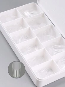 短棺形軟凝膠美甲貼片，550片11種尺寸完全覆蓋透明假指甲，可浸泡延長指甲，預打磨貼上指甲，附盒美甲配件工具美甲用品 - 無色 - 查看 6