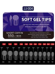 短棺形軟凝膠美甲貼片，550片11種尺寸完全覆蓋透明假指甲，可浸泡延長指甲，預打磨貼上指甲，附盒美甲配件工具美甲用品 - 無色 - 查看 2