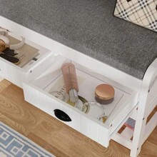 Tall Hall Tree with Storage Bench, 4-in-1 Entryway Bench with Cushioned Pad, Drawer & Hanging Hooks, White (34.3" W x 16.5" D x 68.5" H)