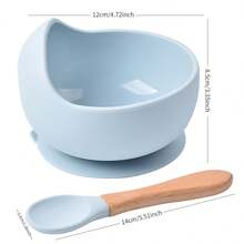 2入組吸盤嬰兒碗-耐熱2件矽膠套裝帶湯匙,適用於嬰幼兒-嬰兒導入式離乳食餐盤-第一階段自食用餐具,淺藍色 - 淺藍色 - 查看 10