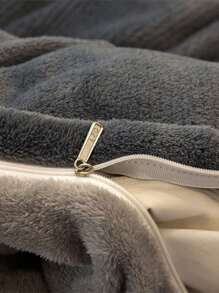 1 Set 3pcs Flannel Duvet Cover Set, Plush Feather Down Quilt Cover Set, 1 Duvet Cover + 2 Pillowcases, Double Size Bedding Set Without Comforter And Pillows - Dark Grey - View 4