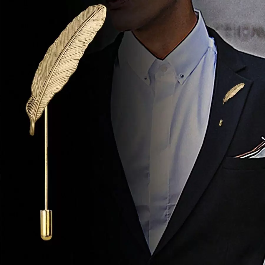 1pc Fashionable Men's Feather Shaped Lapel Pin For Business Suit, Academy Style