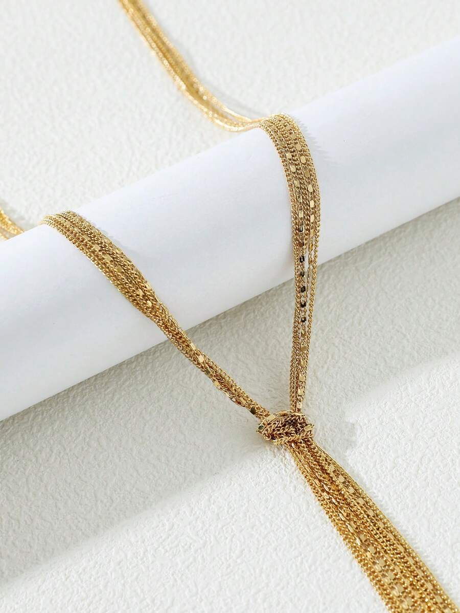 時尚的y形項鍊 - 金黃色 - 查看 1