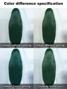 Peluca de disfraz de anime con flequillo inclinado, recta sedosa, extralarga, verde oscuro, pelo de fibra sintética sin pegamento resistente al calor, peluca de cosplay de alta densidad con flequillo, escuela, Halloween, Día de Acción de Gracias, Navidad, accesorios para disfraces y 1 gorro de peluca - Verde - Ver 6