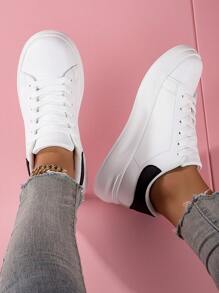 全新女性白色pu皮革運動鞋,防水、舒適、多功能、透氣、除臭、休閒運動鞋,時尚旅行鞋 - 白色 - 查看 1