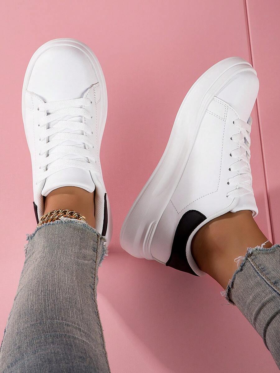 全新女性白色pu皮革運動鞋,防水、舒適、多功能、透氣、除臭、休閒運動鞋,時尚旅行鞋 - 白色 - 查看 1