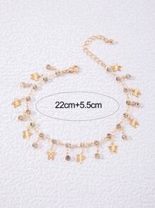 imoli Pulsera tobillera con diamante de imitación & con accesorio de mariposa - Amarillo Oro - Ver 9