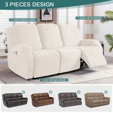 Stretch Recliner Sofa Covers, Reclining Couch Covers With Pockets, Jacquard Reclining Sofa Covers Soft Washable Furniture Protector With Elastic Bottom - Màu be - Xem 4
