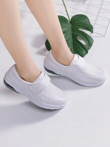 Nouveau Style Chaussures D'infirmière Blanc Pu Avec Des Caractéristiques Résistantes À L'eau Et Anti-odeurs, Semelle Intérieure Rembourrée, Semelle Souple, Design Augmentant La Hauteur Pour Le Confortable, Antidérapantes Et Polyvalentes Décontractées, De Voyage, Pour La Marche Et Les Occasions De Travail