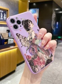 1pc Hand-Painted Purple Straight Edge Phone Case Compatible With Iphone/Compatible With Galaxy/Compatible With Xiaomi/Compatible With Redmi - Purple - View 4