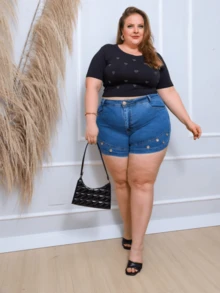 Women Denim Shorts - 藍色 - 查看 3