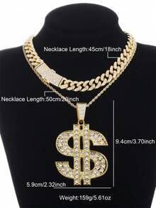 Collar Unisex Con Colgante De Signo De Dólar, Diseño De Cadena Multicapa, Longitud De 50cm (disponible En Oro Y Plata) - Amarillo Oro - Ver 5