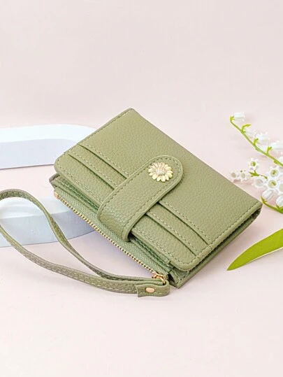MINGYOU 时尚柔软质感按扣短款钱包，多功能大容量拉链零钱包，便携式学生卡包，可爱小巧，适合作为年轻女学生的礼物，腕包