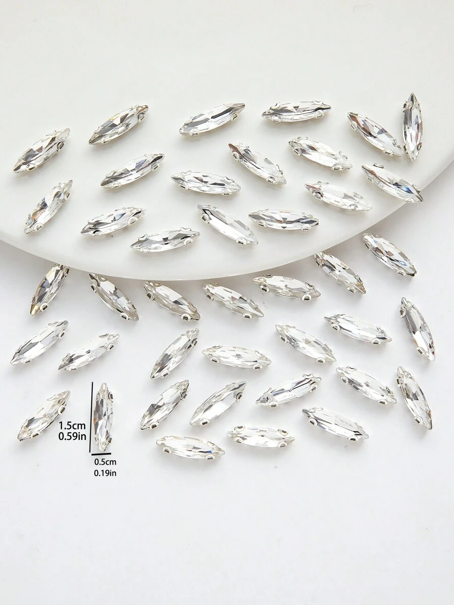 100入組4*15mm白色玻璃珠,適用於diy縫紉裝飾 - 白色 - 查看 1