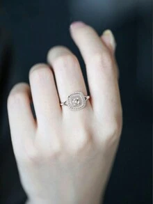 Stylever 1枚复古奢华方形装饰戒指，女士S925纯银精美首饰，女士派对/晚宴礼物 - 銀色 - 查看 3