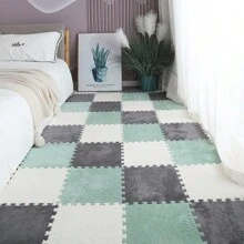 6/18片灰色/薄荷綠色/白色12*12英寸臥室床邊地毯,泡沫拼裝地墊,三色運動墊,塌塔米窗口墊,帶邊緣條,可裁剪,可清洗 - 彩色 - 查看 3