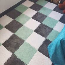 6/18片灰色/薄荷綠色/白色12*12英寸臥室床邊地毯,泡沫拼裝地墊,三色運動墊,塌塔米窗口墊,帶邊緣條,可裁剪,可清洗 - 彩色 - 查看 2