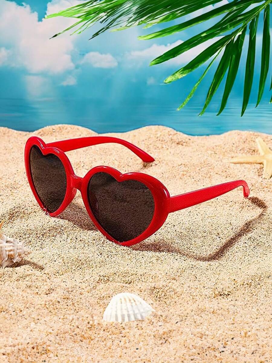 1pc Red Fashionable Heart Shaped Party Oversized Retro Cute Party Fashion Glasses For Women - Red - View 1