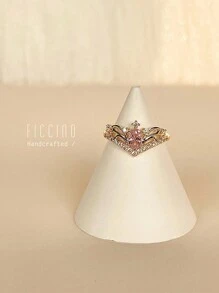 FICCINO 插金花冠設計粉色立方氧化鋯裝飾可調開口戒指,附珠寶盒,適用於女性,周年紀念禮物 - 252r - 查看 7