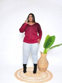Plus Size Cardigans - Rozig rood - Bekijken 2