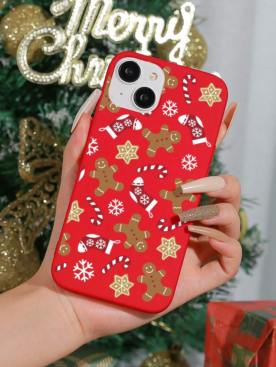 1pc Cartoon Gingerbread Man Printed Phone Case Compatible With IPhone - Multicolor - View 1