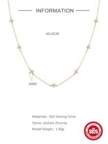 1pc 925 Sterling Silver Teardrop Pink Necklace Women's 18k Gold Plated Rhinestone Star Stack Ladies Clavicle Necklace Holiday