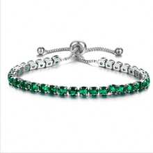 1 件簡約時尚銅方晶鋯石圓形網球手鍊帶可調節抽繩男女款,綠色 - 綠色 - 查看 1