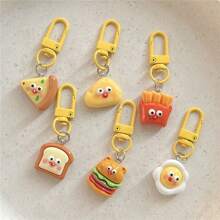 Set da 6 pezzi Ciondoli portachiavi con cibo finto a forma di espressioni cartoni animati, come formaggio, uovo fritto, toast, accessori di coppia, idea regalo per souvenir, accessori per auto, zaino, cordini con porta badge, accessori per insegnanti, amici, sorelle