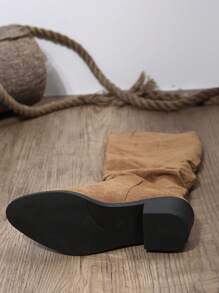 Của phụ nữ Màu thuần Dày Gót chân Giày ống , Đúng mốt Mặc vào Giày cao cổ , Của phụ nữ Nhà thoải mái Giày ống - màu nâu - Xem 7