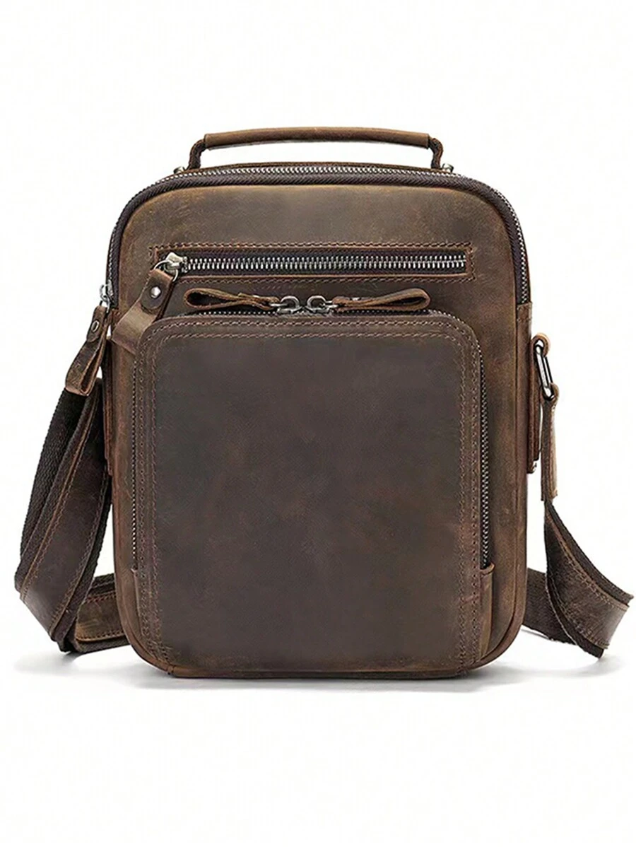 男士單肩包,男士皮革單肩包,手提包,斜挎包,側背包,方形包,真皮,適用於通勤工作,復古防水,可調節肩帶,商務休閒男士禮物,假日旅行必備,大學學生校園背包,夏天男友禮物