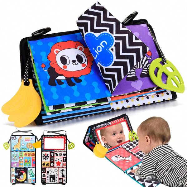 Baby Mirror Toy High Contrast Black And White Cloth Book Bed Hanging Toy, 0-6 Months Montessori Sensory Toy