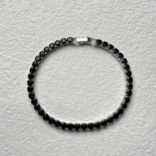 1pc Simple And Fashionable Black Copper & Cubic Zirconia Round Tennis Bracelet Suitable For Both Men And Women For Daily Wear - Black - View 2