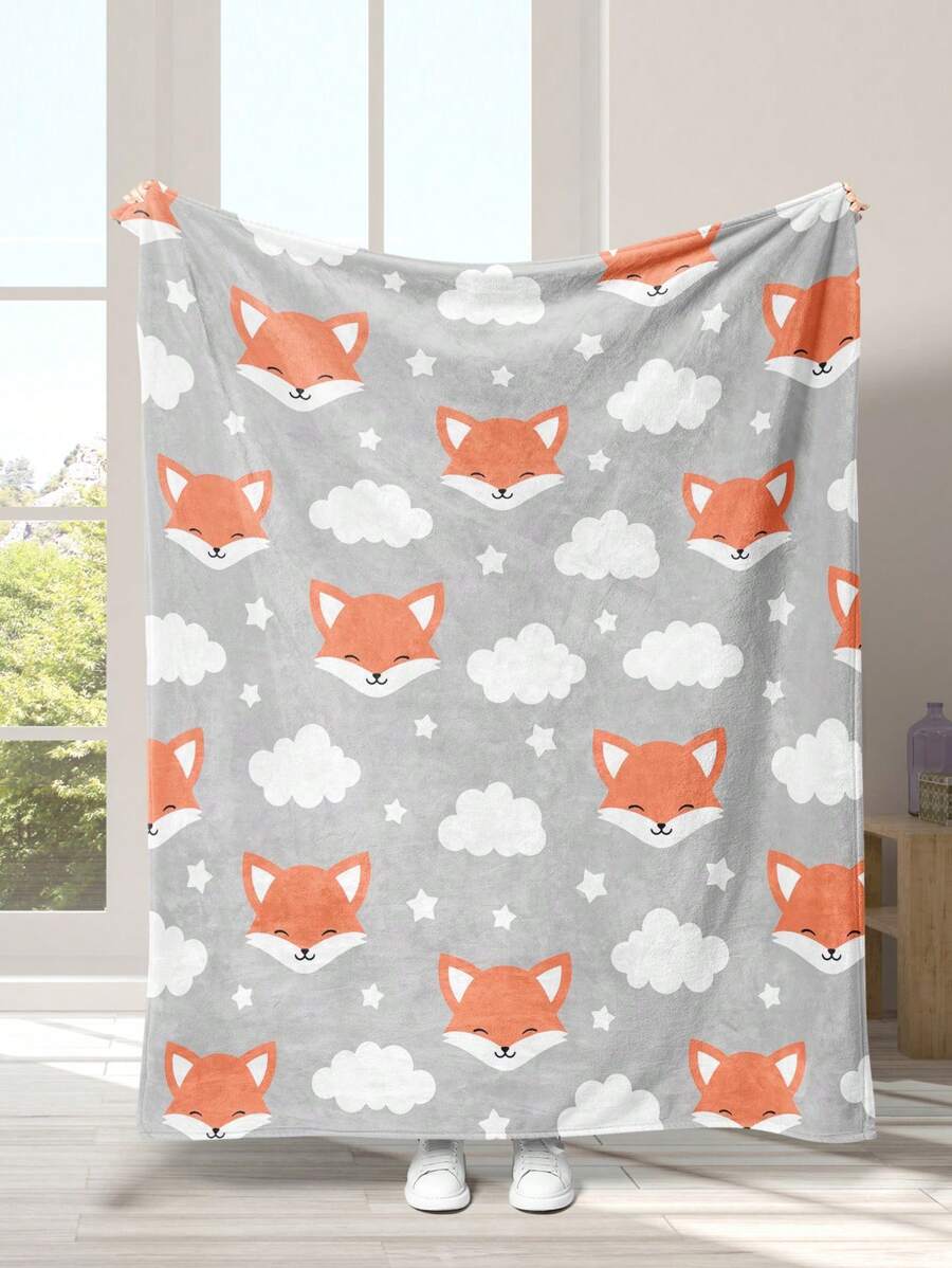 1 Pieza Manta De Franela Con Estampado De Zorro - Multicolor - Ver 1