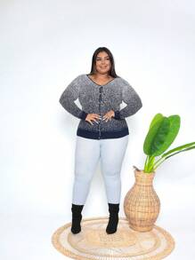 Plus Size Cardigans - Navy Blue - View 3
