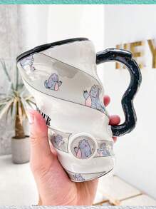 Unicorn And Fruit Ceramic Mug With Lid For Coffee Or Tea Spiral Design Gift Home Decoration - 灰色 - 查看 1