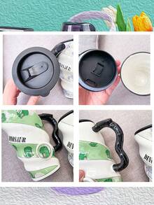 Unicorn And Fruit Ceramic Mug With Lid For Coffee Or Tea Spiral Design Gift Home Decoration - 灰色 - 查看 3