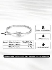 ORSA JEWELS 1 PC 925 Sterling Silver Square Cutting Stone Tennis Chain Bracelet 4A Grade Cubic Zirconia Women Hand Chain Elegant Luxury Jewelry Best Gift For Birthday Anniversary Day Wedding Engagement Party - Silver - View 11