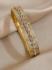 1 件扭鏈不鏽鋼手鍊金色女式空心袖口手鍊聖誕節日常派對珠寶禮品 - 金黃色 - 查看 1