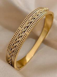 1 件扭鏈不鏽鋼手鍊金色女式空心袖口手鍊聖誕節日常派對珠寶禮品 - 金黃色 - 查看 4