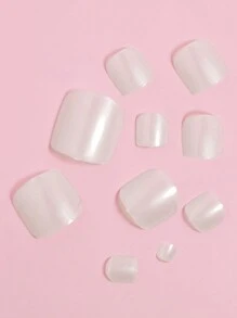 VV MEI JIA ER 24片珍珠白方形全覆蓋人造腳趾甲，含1片黏貼膠帶和1片指甲銼刀，壓上式假腳趾甲美甲用品 - 白色 - 查看 2