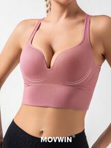 Cross Back Sports Bra - Pink - View 8