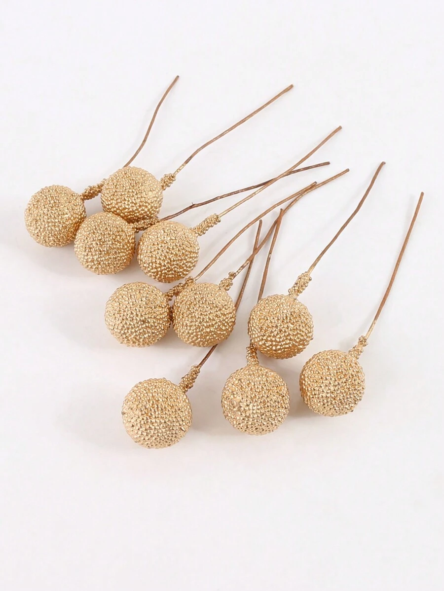 20 Stücke goldene künstliche Beeren und Blumenzweige, DIY-Material und Zubehör, geeignet für Hochzeitsgänge, Tischdekoration, Sträuße, Girlanden, Weihnachtsbaumschmuck und Ansteckblumen - Gold - Übersicht 1