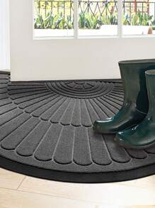 DAJIANG 1 件灰色条纹复古现代风格半圆形橡胶垫，聚丙烯制成，刮泥器，无门，易于清洁，适用于室内外门口家居浴室装饰浴室地毯地毯户外地毯门垫秋季装饰浴室配件返校入口装饰