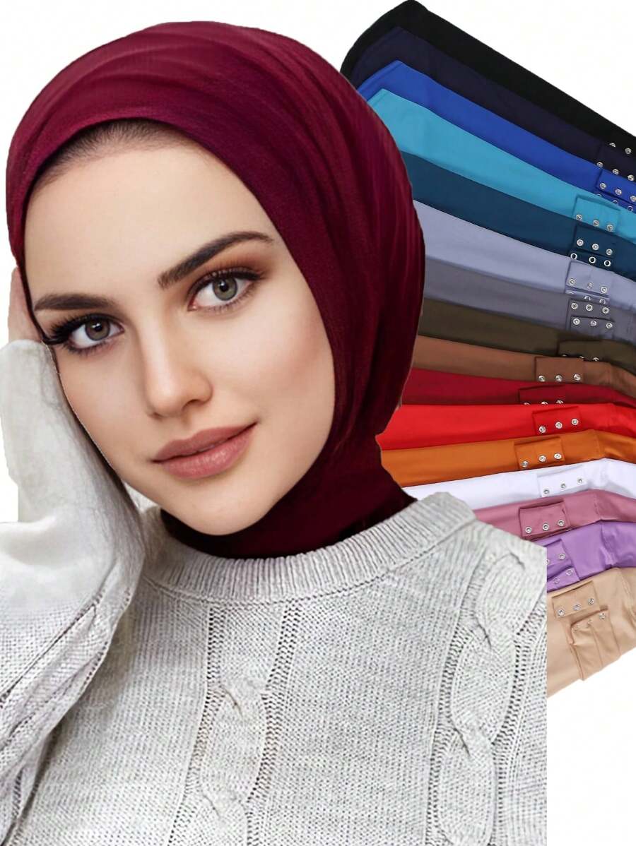 1pc Convenient Sports Strap Headband Cap Muslim Hijab With Button - White - View 1