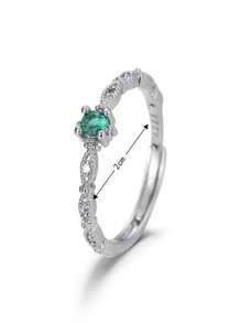 1 Pieza Anillo Verde Con Incrustaciones De Acero Inoxidable, Anillo De Dedo De Mujer Simple, Estiloso Y Elegante - Plateado - Ver 2