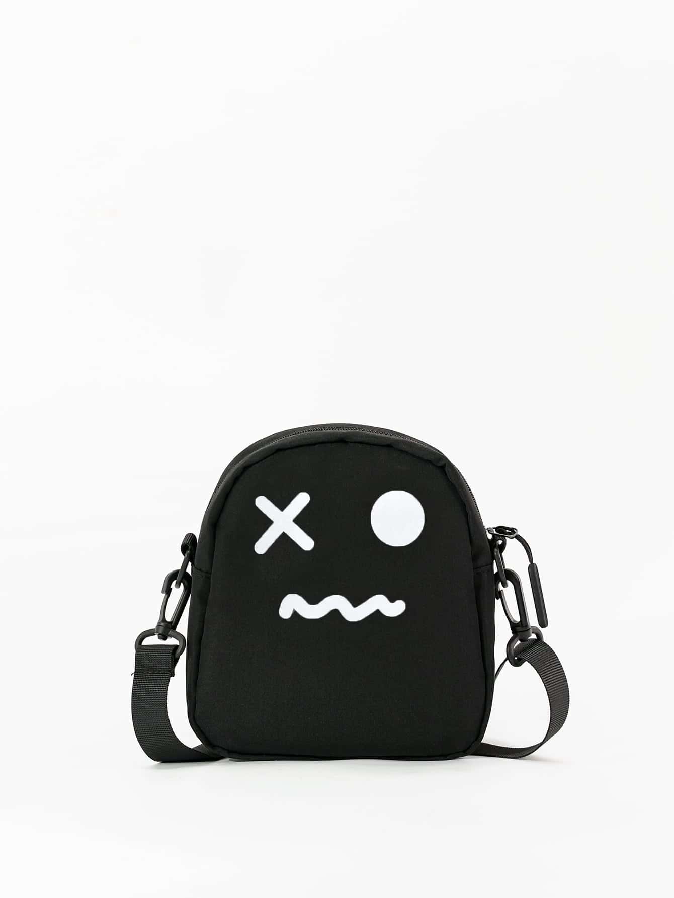 Teenage Girls' Black Nylon Crossbody Bag With Eye Expression Print