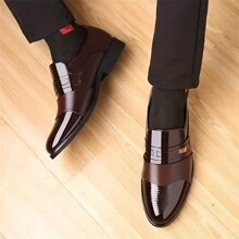 男士尖頭男士正裝鞋,舒服的防滑正式鞋,多種顏色 - 棕色 - 查看 3